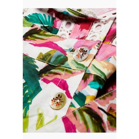 Farm Rio Women's Multicolor Floral Ruffle Belted V-Neck Romper Shorts Large NWOT - Picture 2 of 11